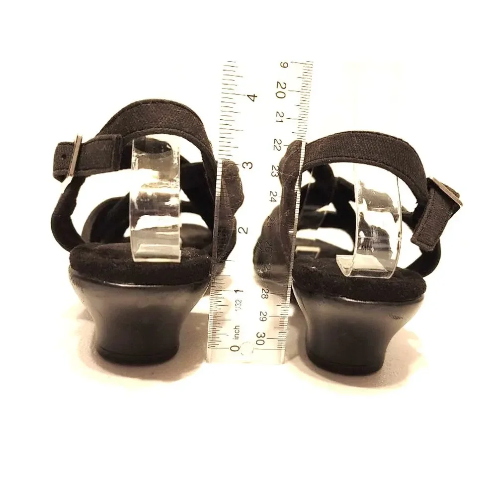 Easy Street Viola Sandals Strappy Open Toe Block Heel Black Womens Size US 7.5M